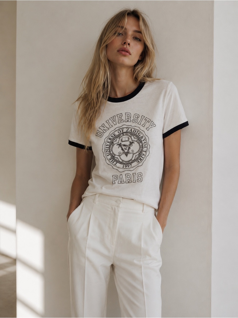 ZADIG & VOLTAIRE “University Paris” Rhinestone Tee NWT